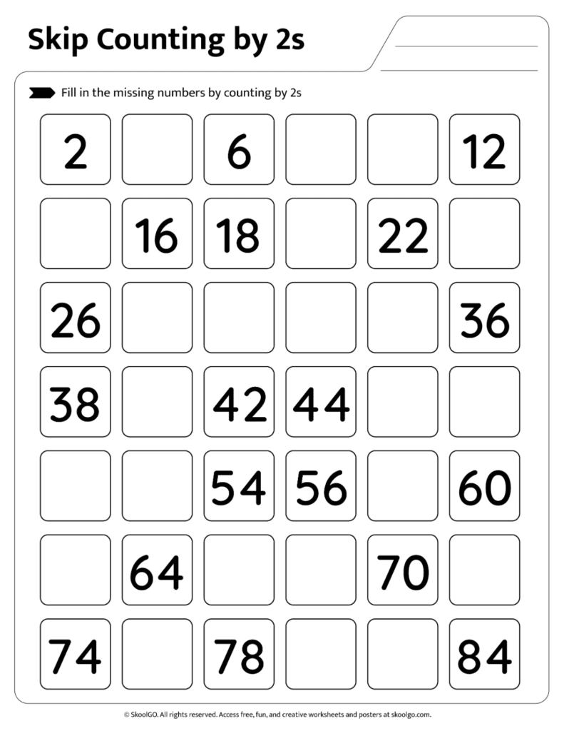 Skip Counting by 2s Practice Page 4 Printable math worksheet focused on counting by twos