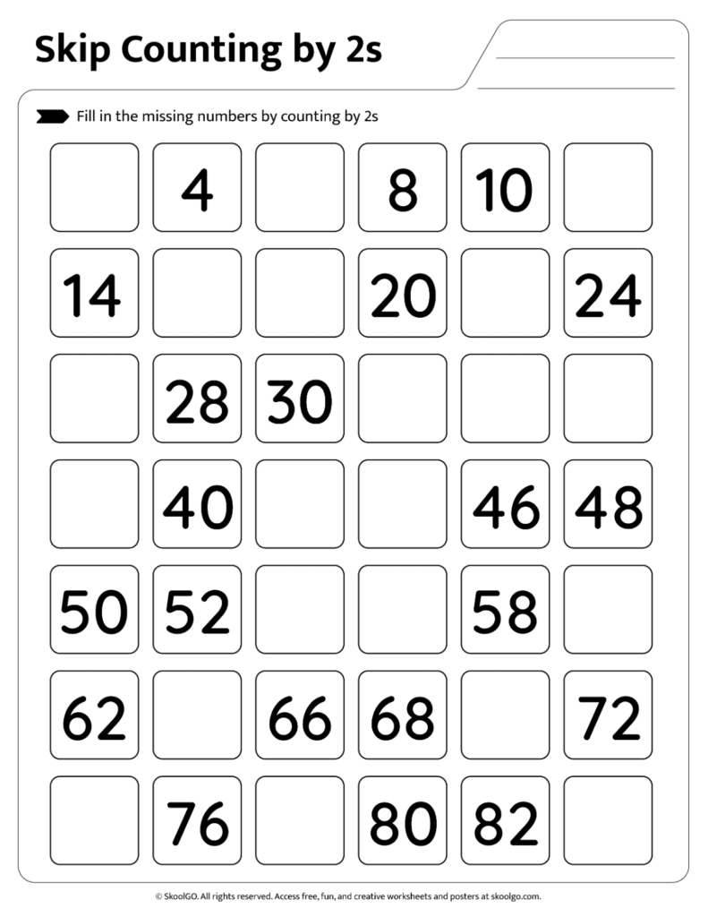 Skip Counting by 2s Practice Page 5 Even number sequence practice worksheet page