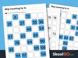 Free skip counting by 3s worksheet printable for number pattern practice