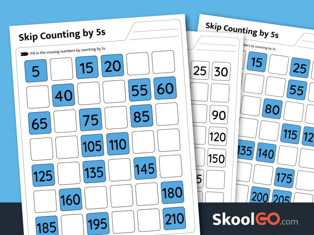 Skip counting by 5s worksheet printable PDF for practicing number patterns