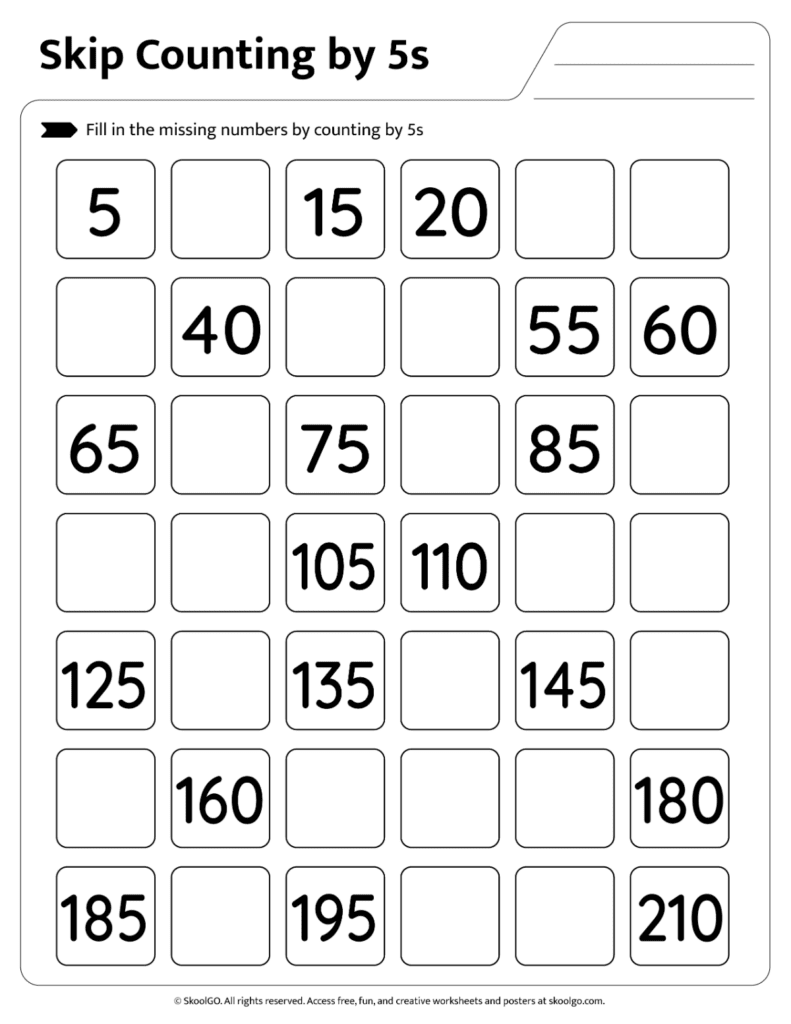 Skip Counting by 5s Worksheet Page 4 Additional skip counting by 5s printable practice worksheet page 4