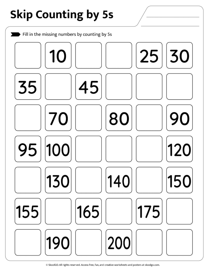 Skip Counting by 5s Worksheet Page 5 Number pattern practice using skip counting by 5s on worksheet page 5