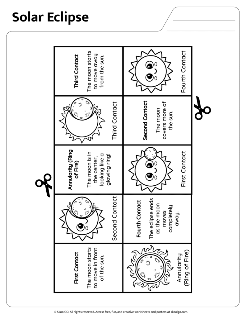 Solar Eclipse Phase Matching Activity Black and White Black and white solar eclipse phase matching activity printable page