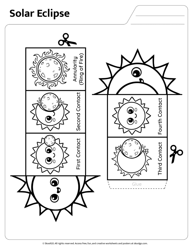 Solar Eclipse Phases Craft Worksheet Black and White Black and white solar eclipse phases craft worksheet for coloring and assembly