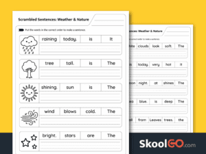 Weather and nature scrambled sentences worksheet for science and grammar practice
