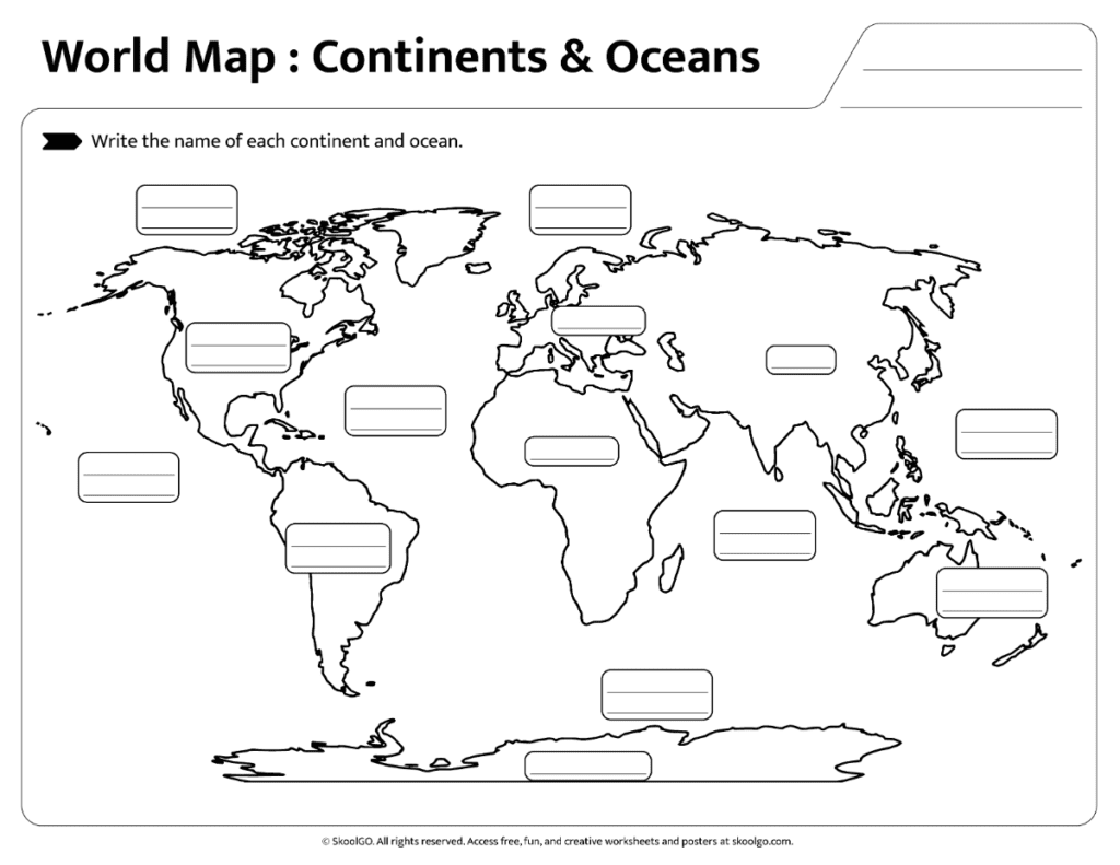 World Map Continents and Oceans Labeling Worksheet Blank world map labeling worksheet for continents and oceans