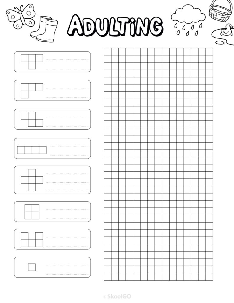 Printable April adulting tracker planner page in black and white