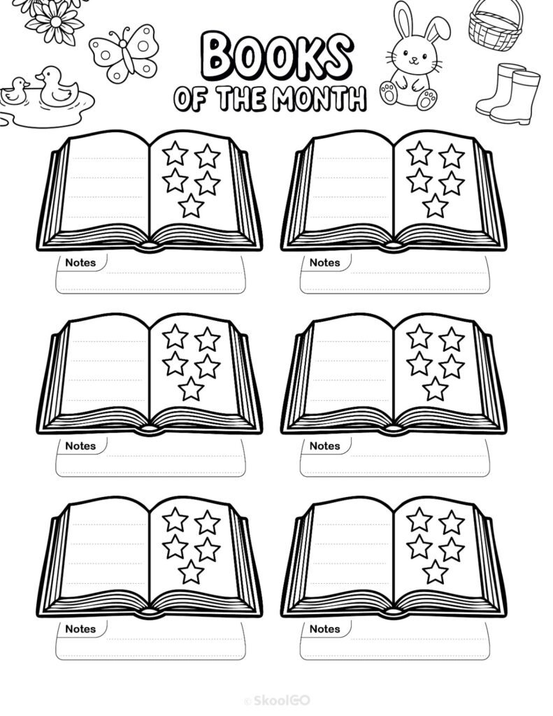 April Books Page Black and White Printable April books page for journaling, planning, and reminders in black and white