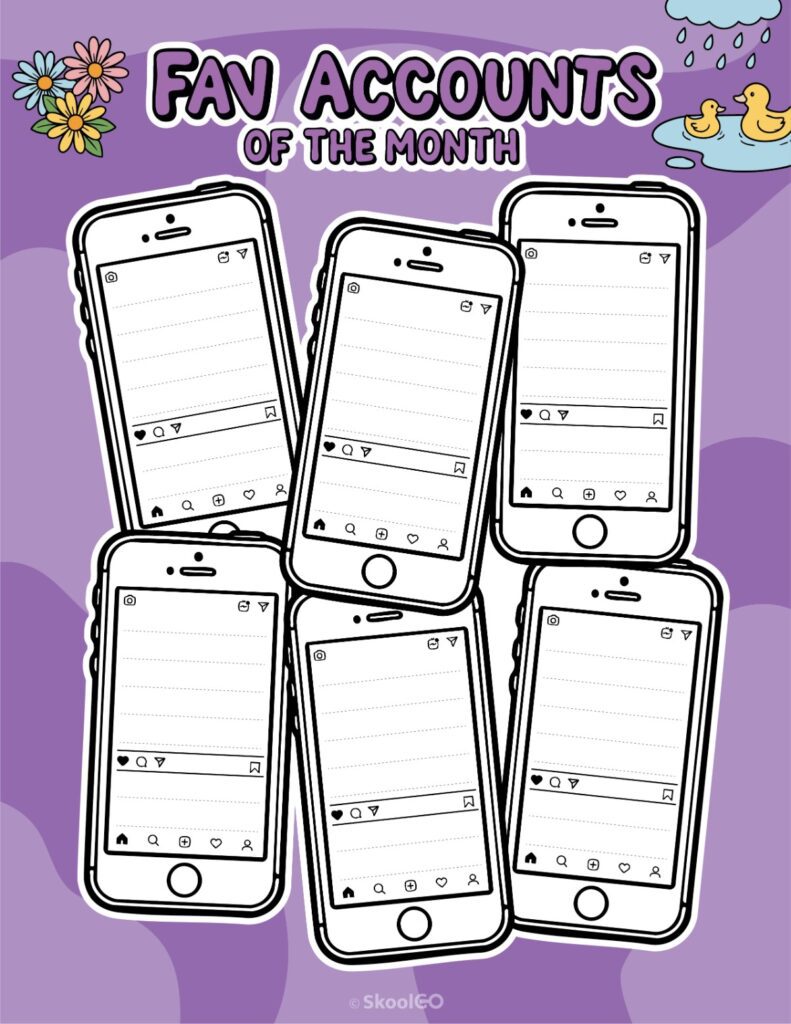 April Fav Accounts Page Printable April social networks fav accounts page for journaling, planning, and reminders