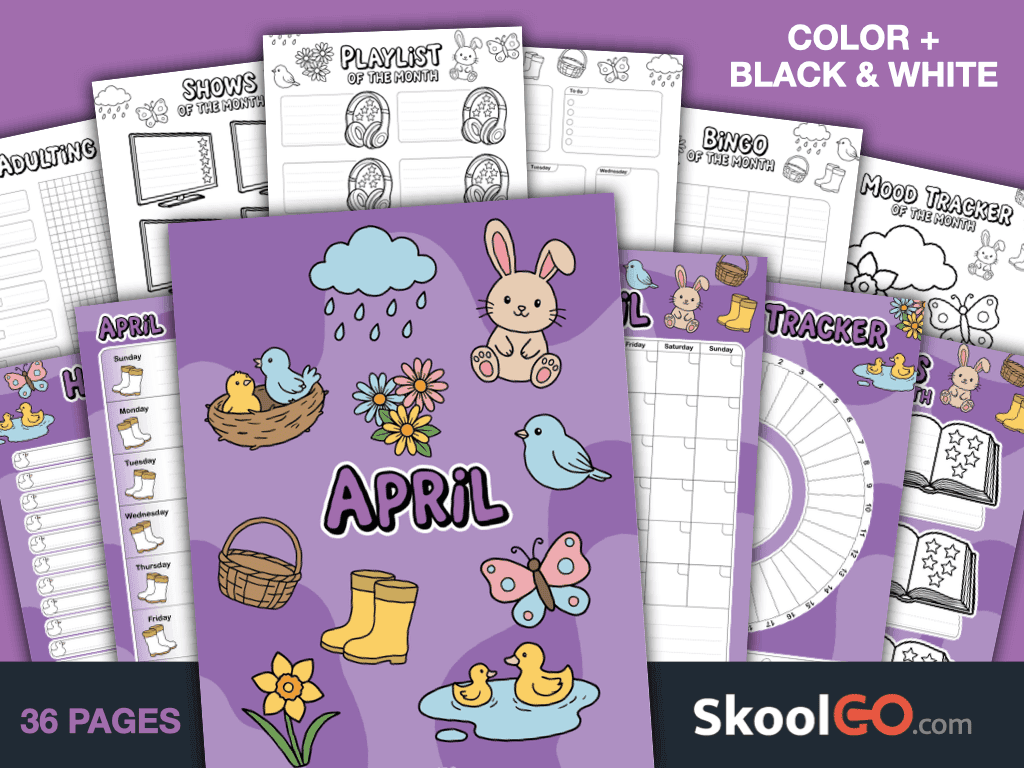 Free Printable April Journal Planner Bundle with calendars, trackers, journals, and planning pages
