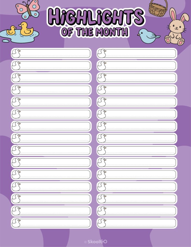 April Highlights Page Printable April highlights page for journaling, planning, and reminders