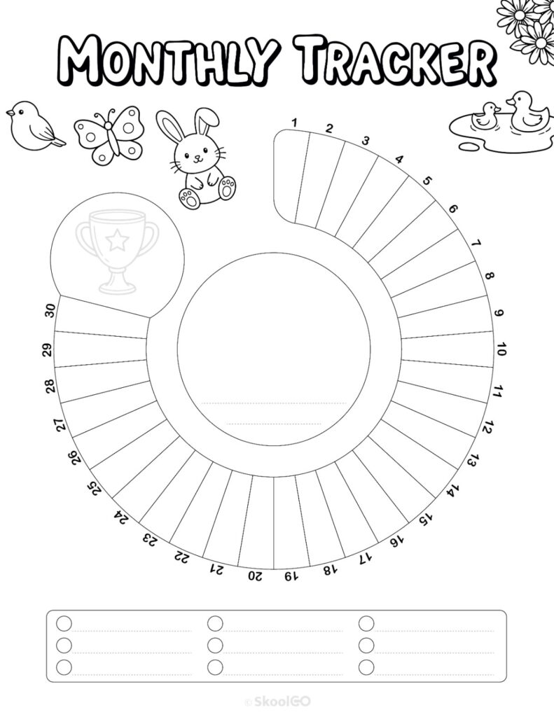 Printable April monthly tracking page in black and white