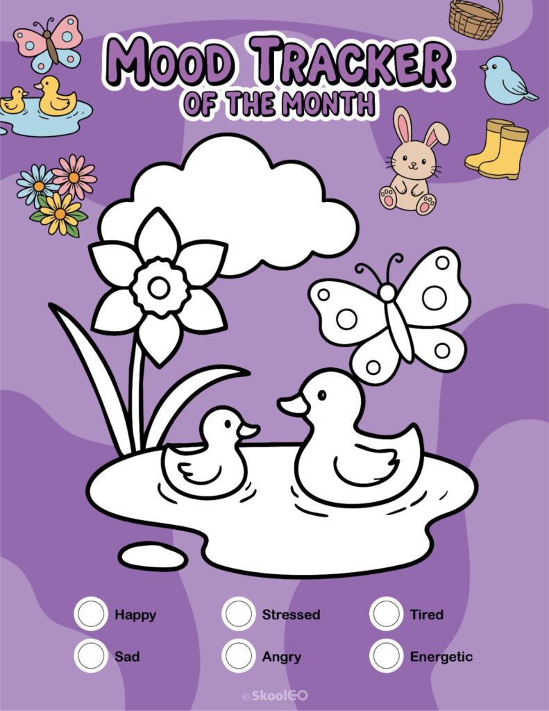 Printable April mood tracker page