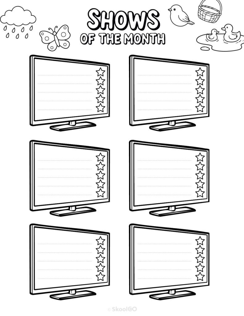 April Shows Page Black and White Printable April shows for journaling, planning, and reminders in black and white