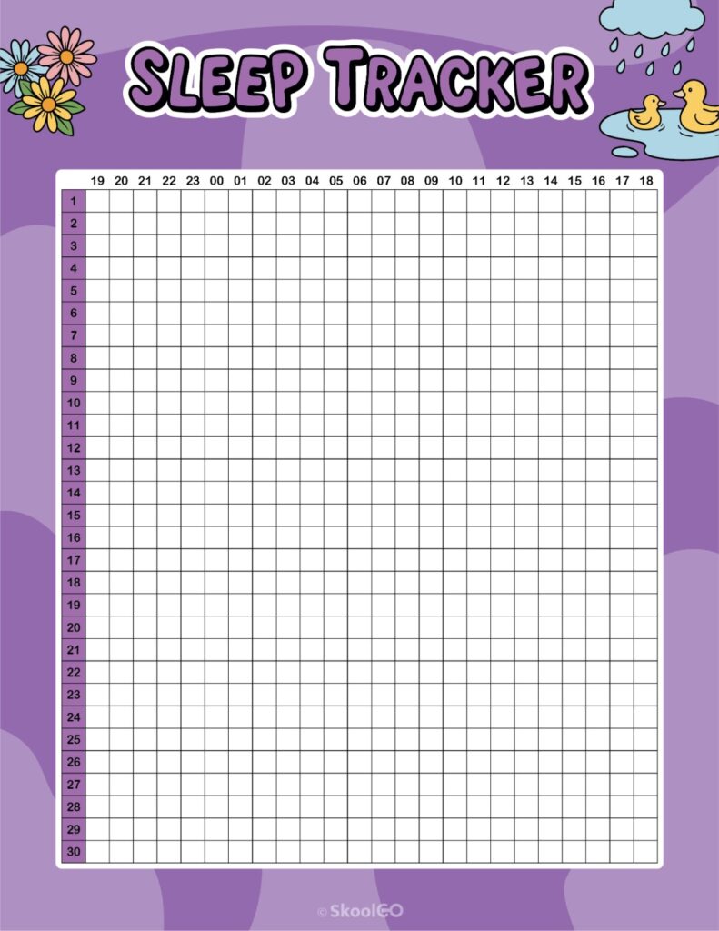 Printable April sleep tracker planner page