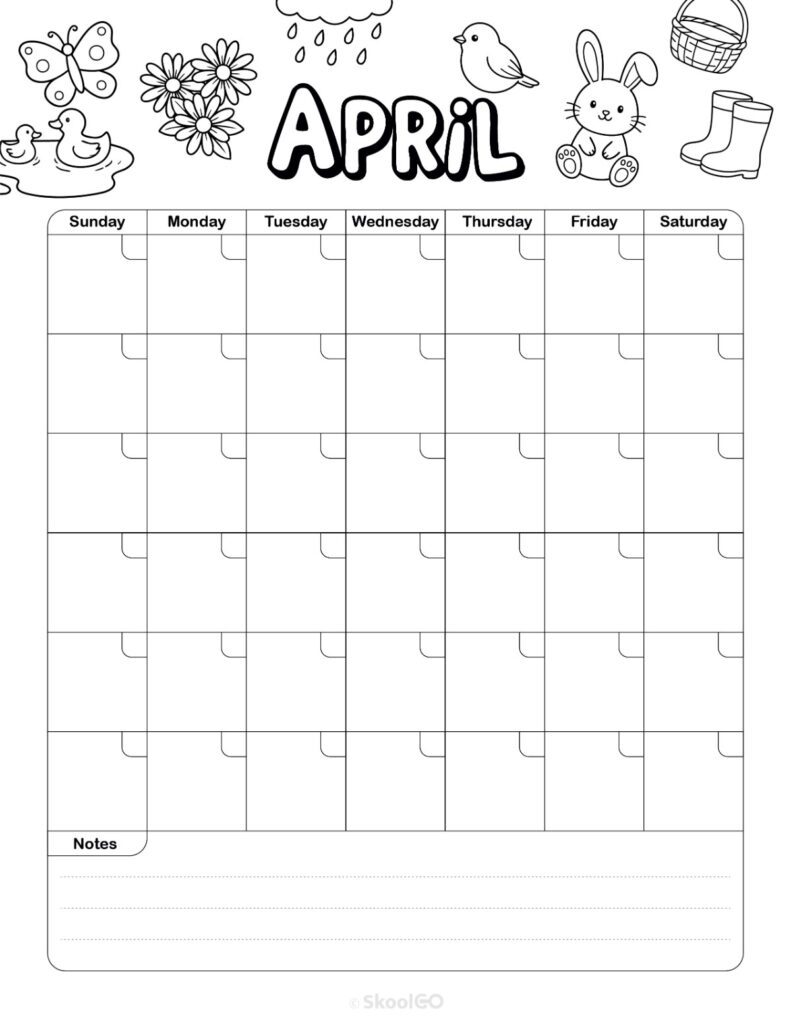 Weekly Journal Planner Layout Black and White Printable weekly journal planning page for April in black and white