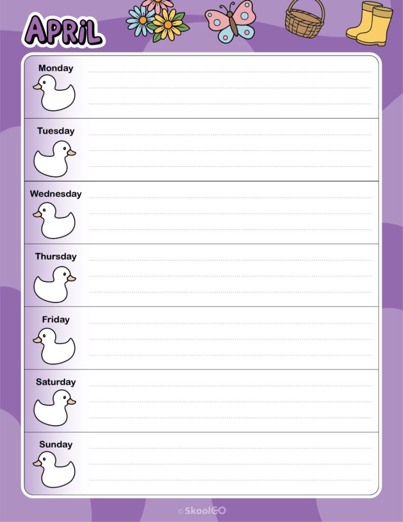 April Weekly Calendar Monday Start Printable April weekly planner with Monday start and notes section