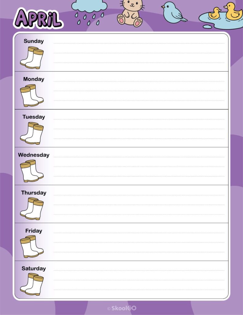 April Weekly Calendar Sunday Start Printable April weekly planner with Sunday start and notes section