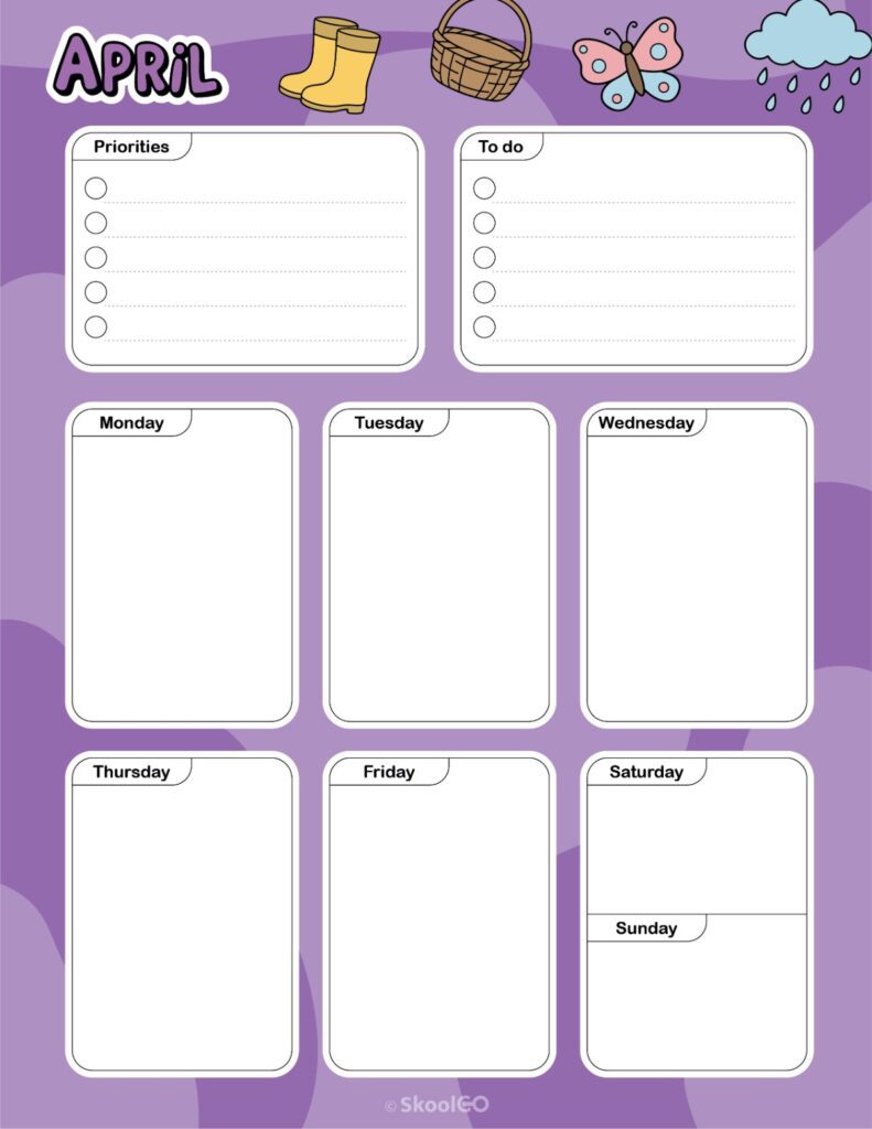 April Weekly Planner Printable April weekly planner with priorities and to-do list