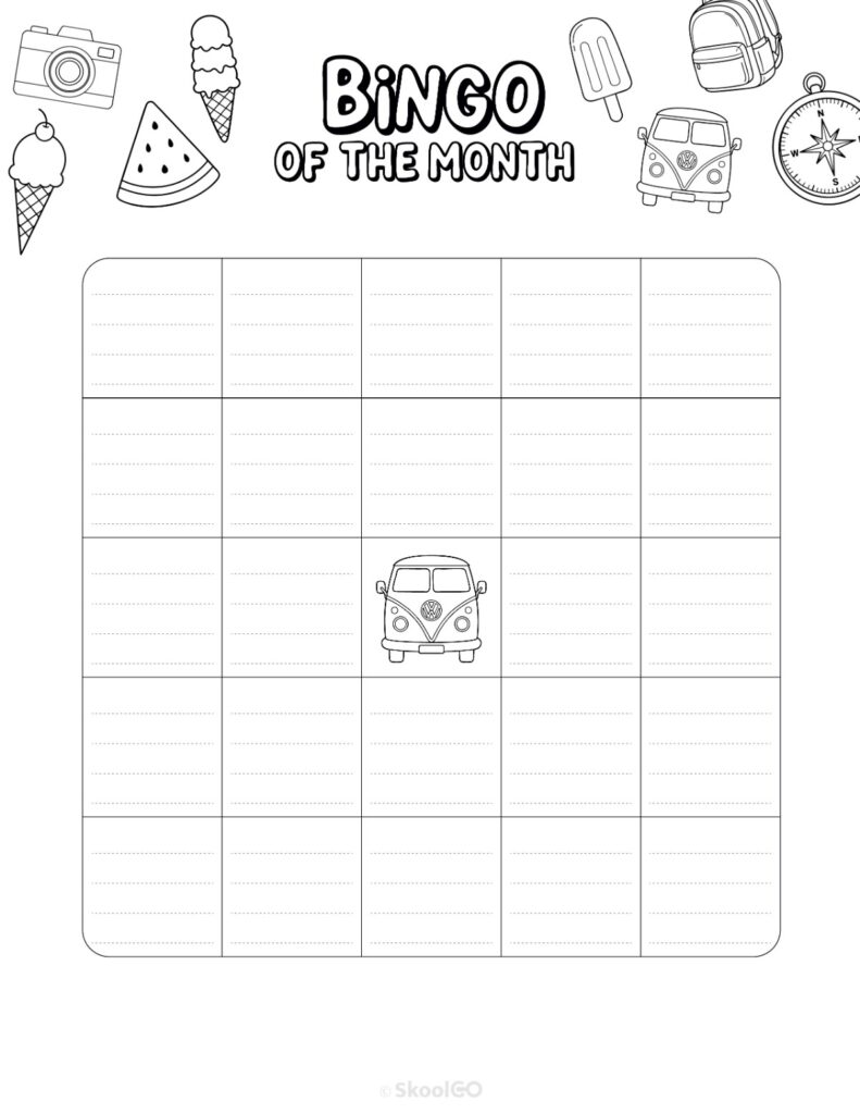 August Bingo Activity Black and White Printable August bingo activity page for journaling and planning in black and white
