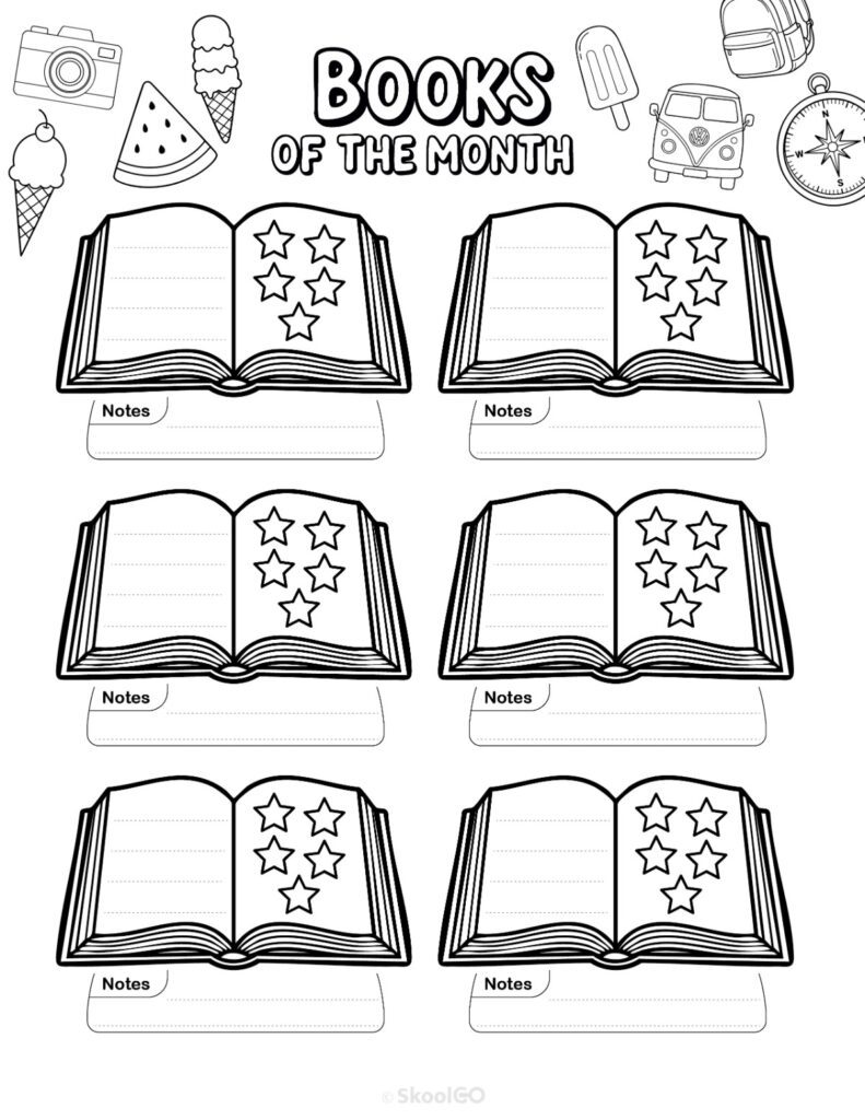 August Books Page Black and White Printable August books page for journaling, planning, and reminders in black and white