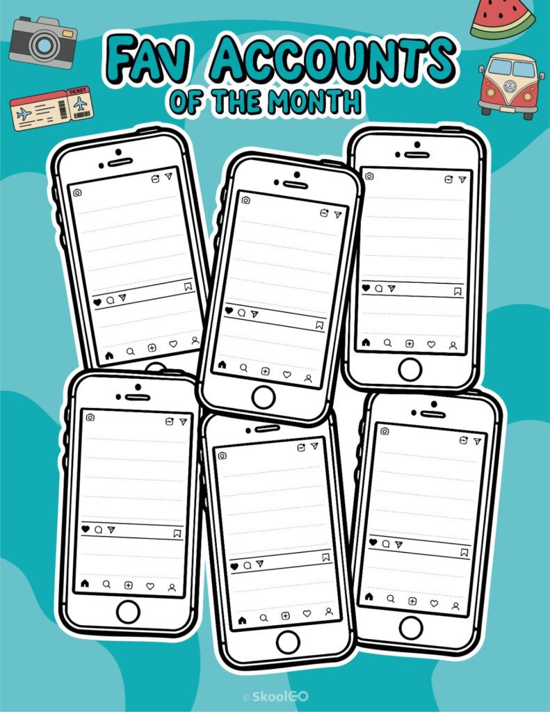 August Fav Accounts Page Printable August social networks fav accounts page for journaling, planning, and reminders