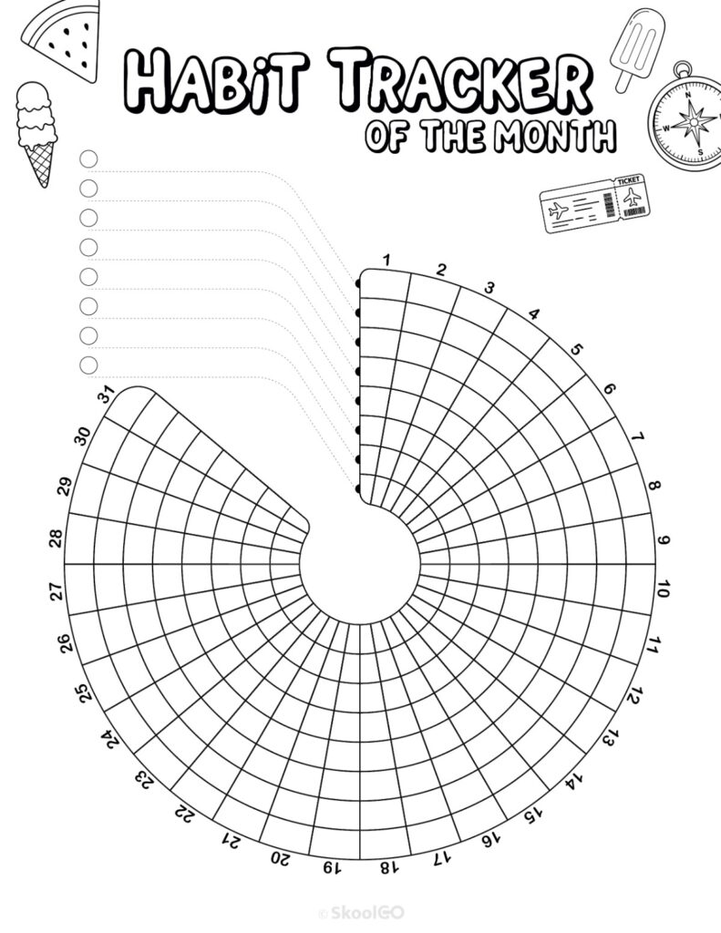 Printable August habit tracker calendar page in black and white