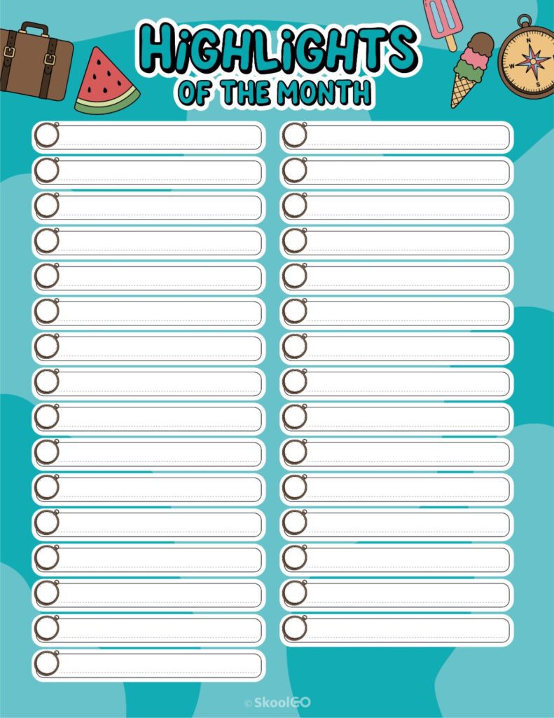 August Highlights Page Printable August highlights page for journaling, planning, and reminders