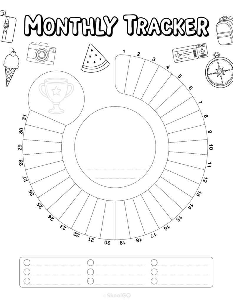 Printable August monthly tracking page in black and white