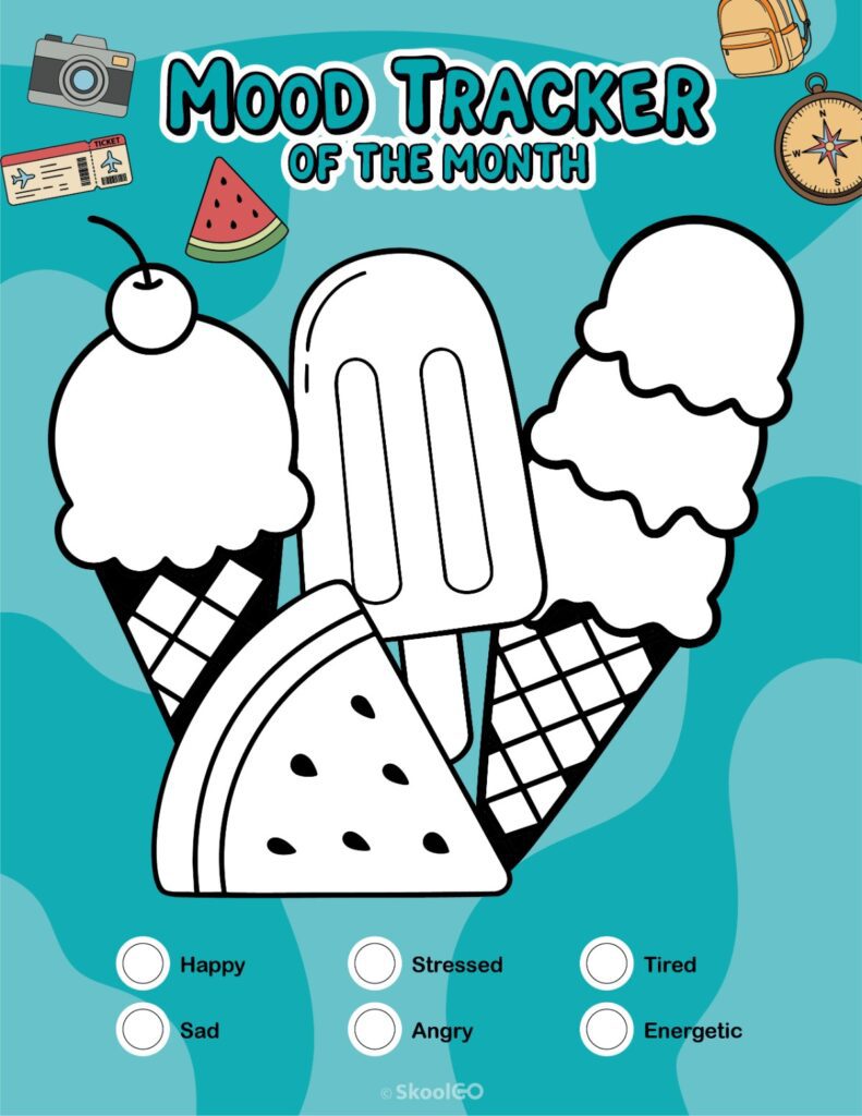 Printable August mood tracker page