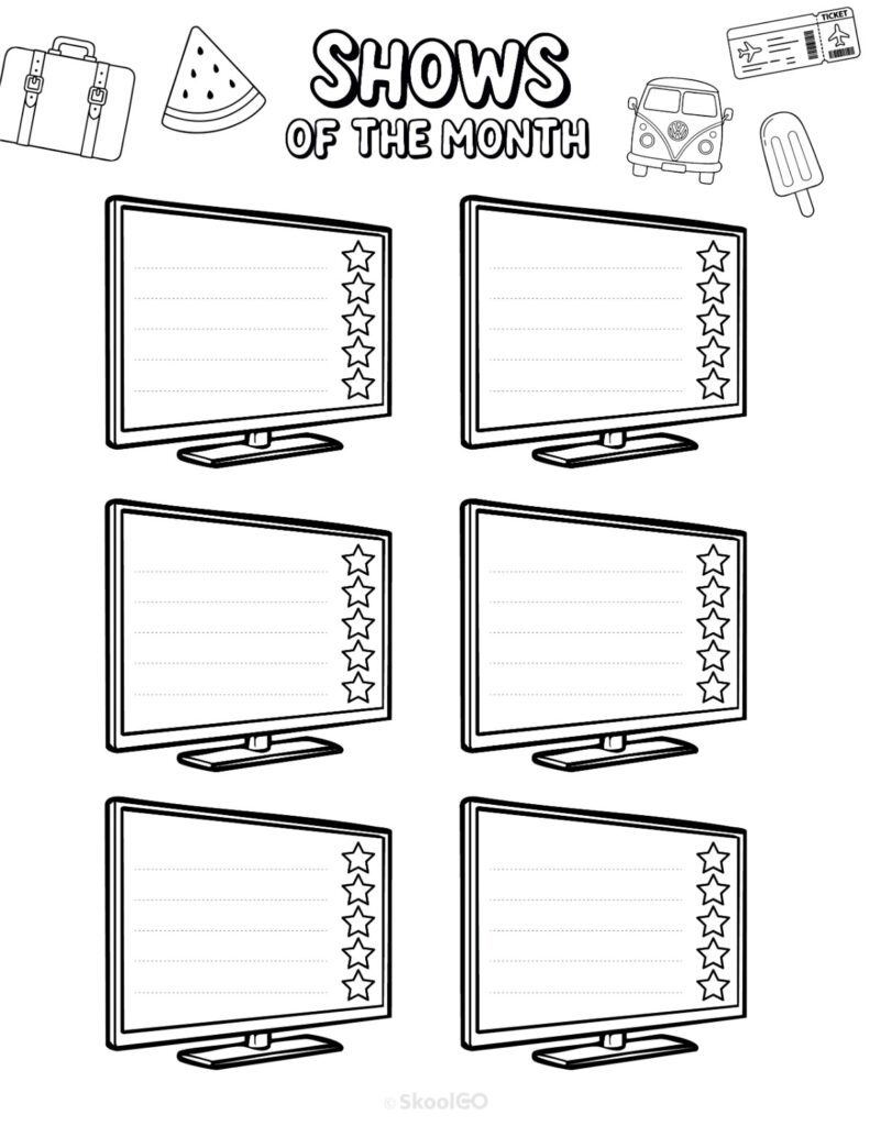 August Shows Page Black and White Printable August shows for journaling, planning, and reminders in black and white