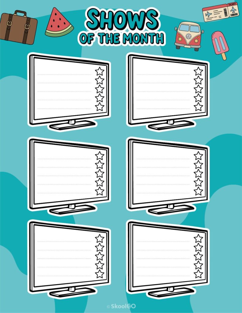 August Shows Page Printable August shows for journaling, planning, and reminders