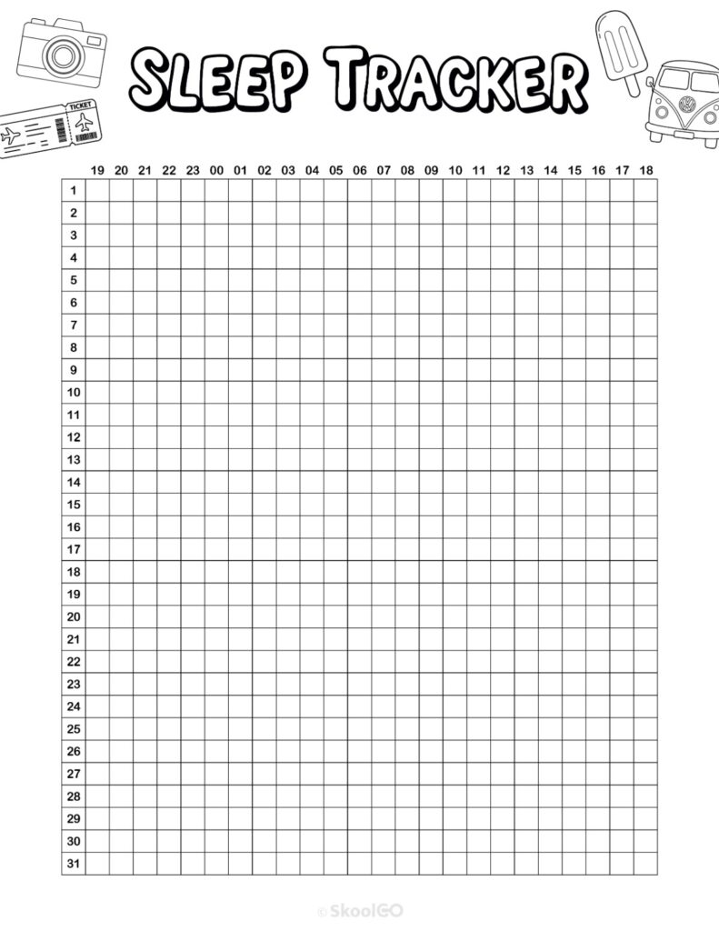 Printable August sleep tracker planner page in black and white