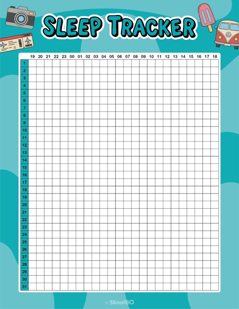 Printable August sleep tracker planner page