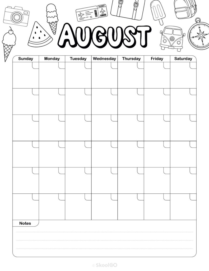 Weekly Journal Planner Layout Black and White Printable weekly journal planning page for August in black and white