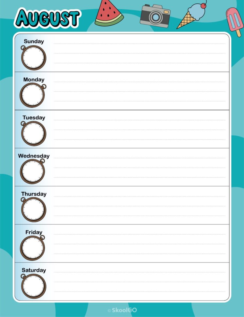 August Weekly Calendar Sunday Start Printable August weekly planner with Sunday start and notes section