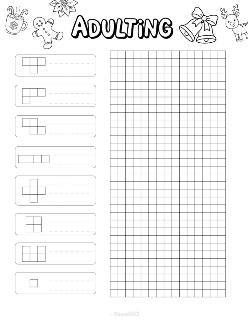 Printable December adulting tracker planner page in black and white