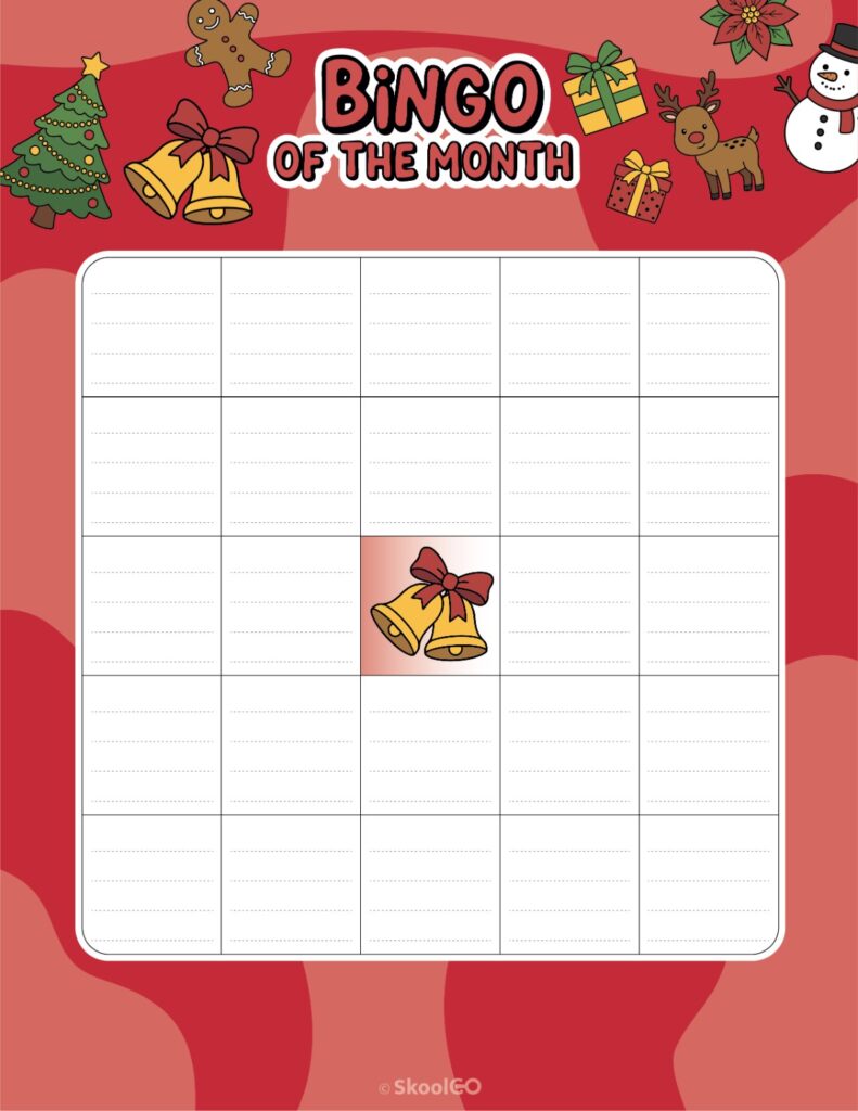 Printable December bingo activity page for journaling and planning