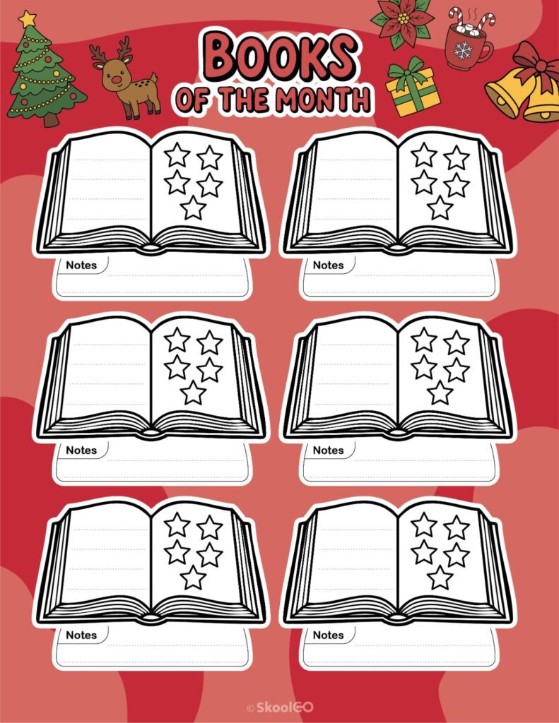Printable December books page for journaling, planning, and reminders