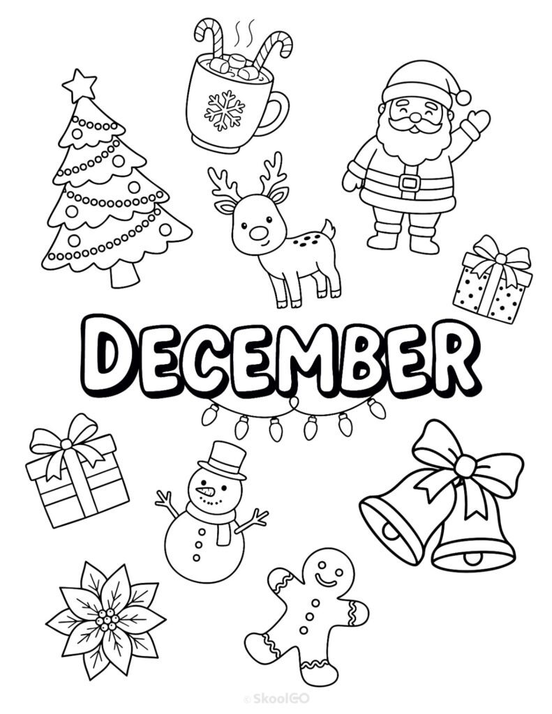 December Journal Planner Bundle printable cover page in black and white