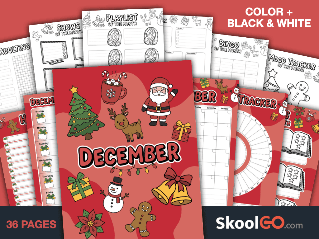 Free Printable December Journal Planner Bundle with calendars, trackers, journals, and planning pages