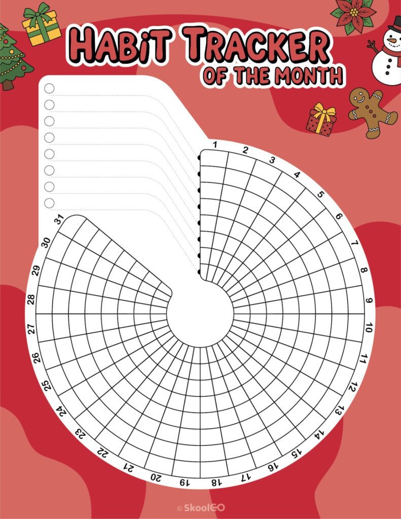Printable December habit tracker calendar page