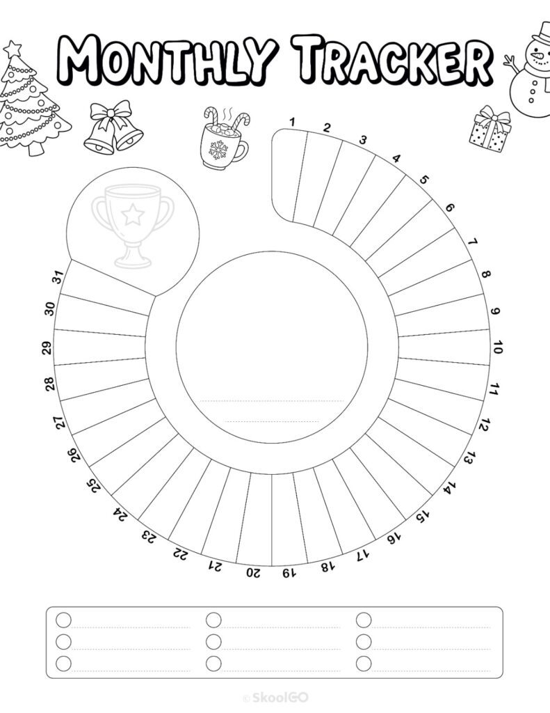 Printable December monthly tracking page in black and white