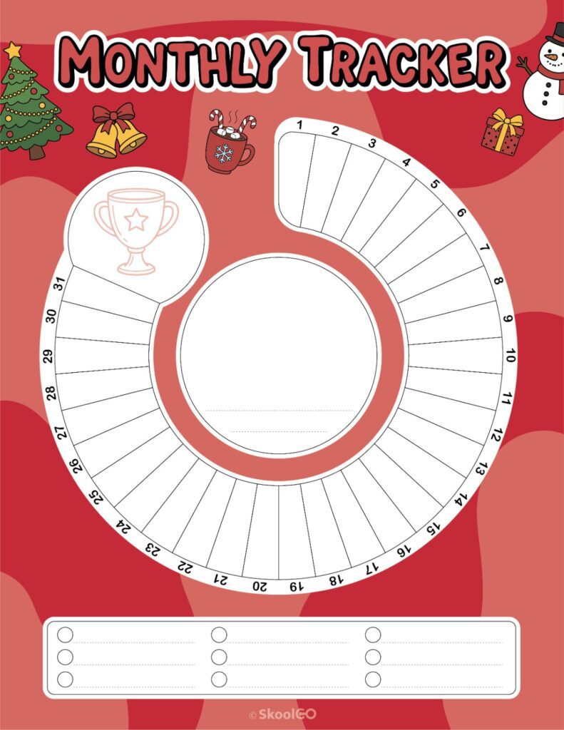 Printable December monthly tracking page