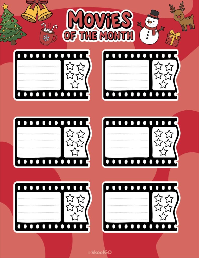 Printable December movies page for journaling, planning, and reminders