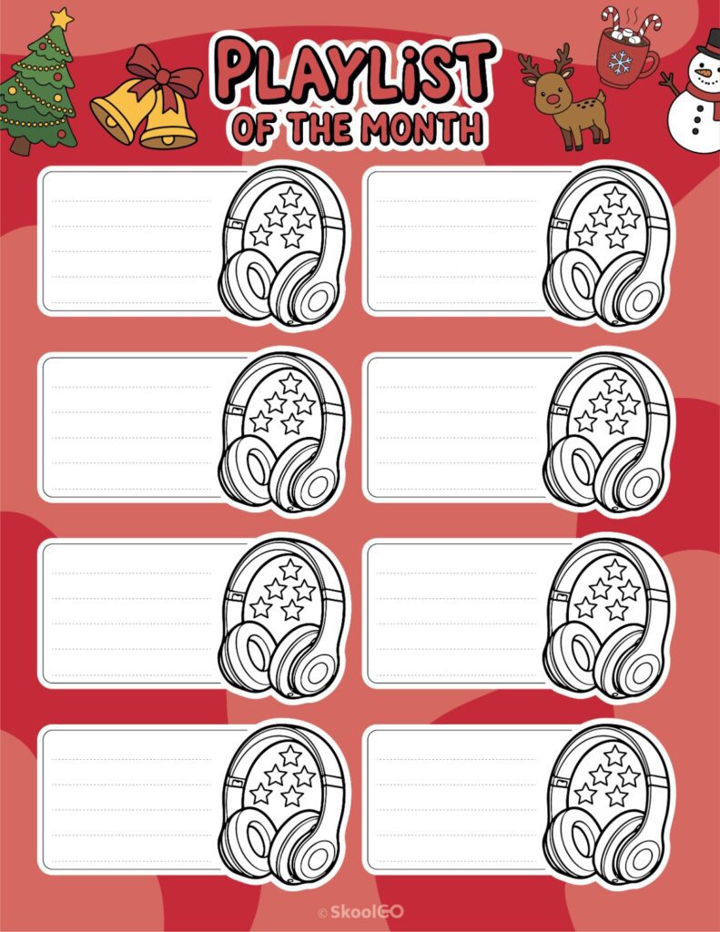 Printable December playlists page for journaling, planning, and reminders