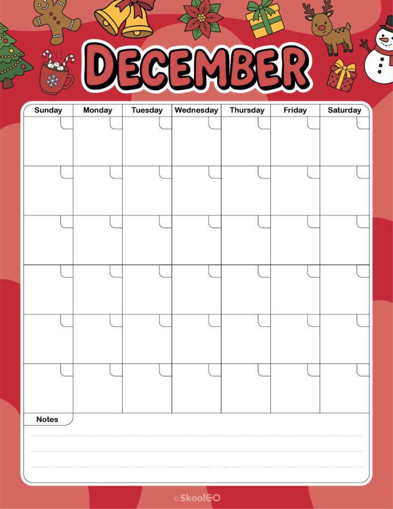 Printable weekly journal planning page for December