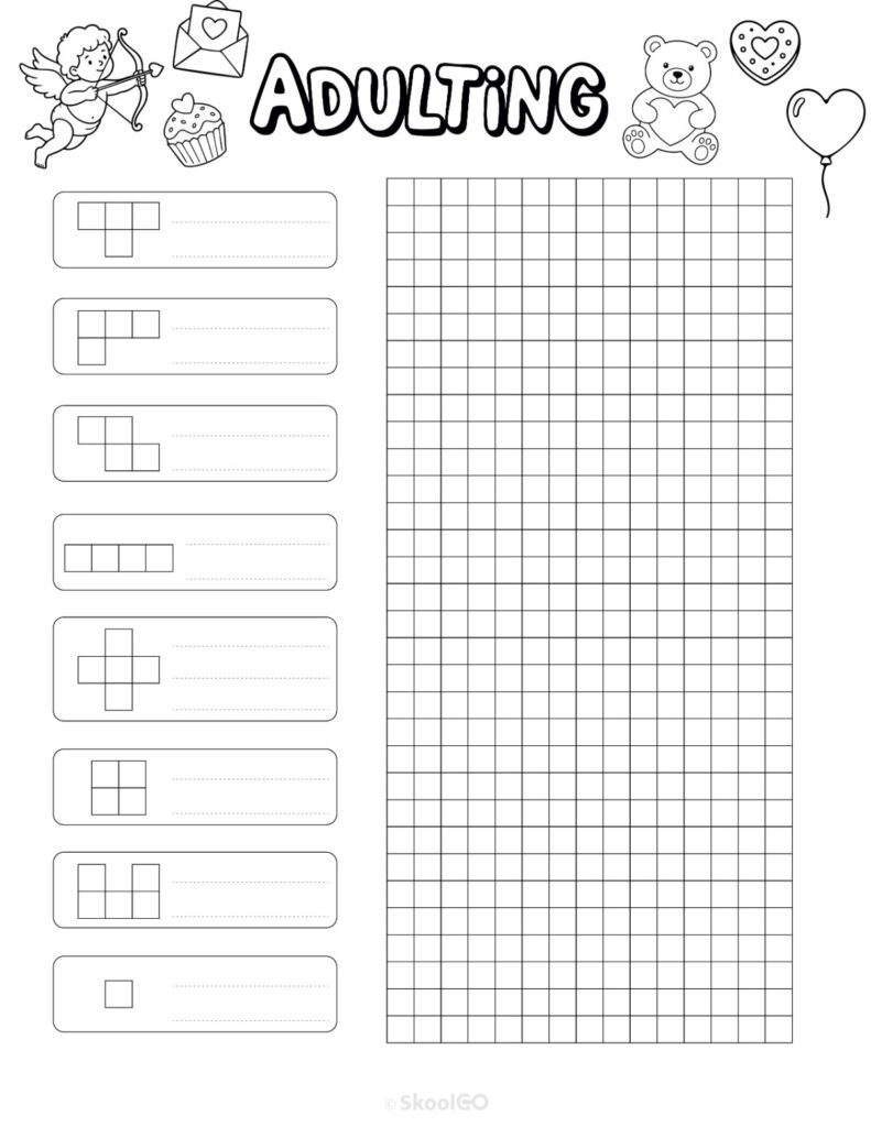 Printable February adulting tracker planner page in black and white