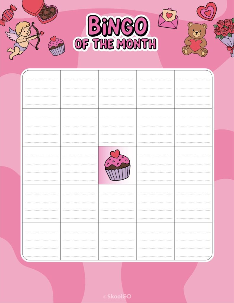 Printable February bingo activity page for journaling and planning
