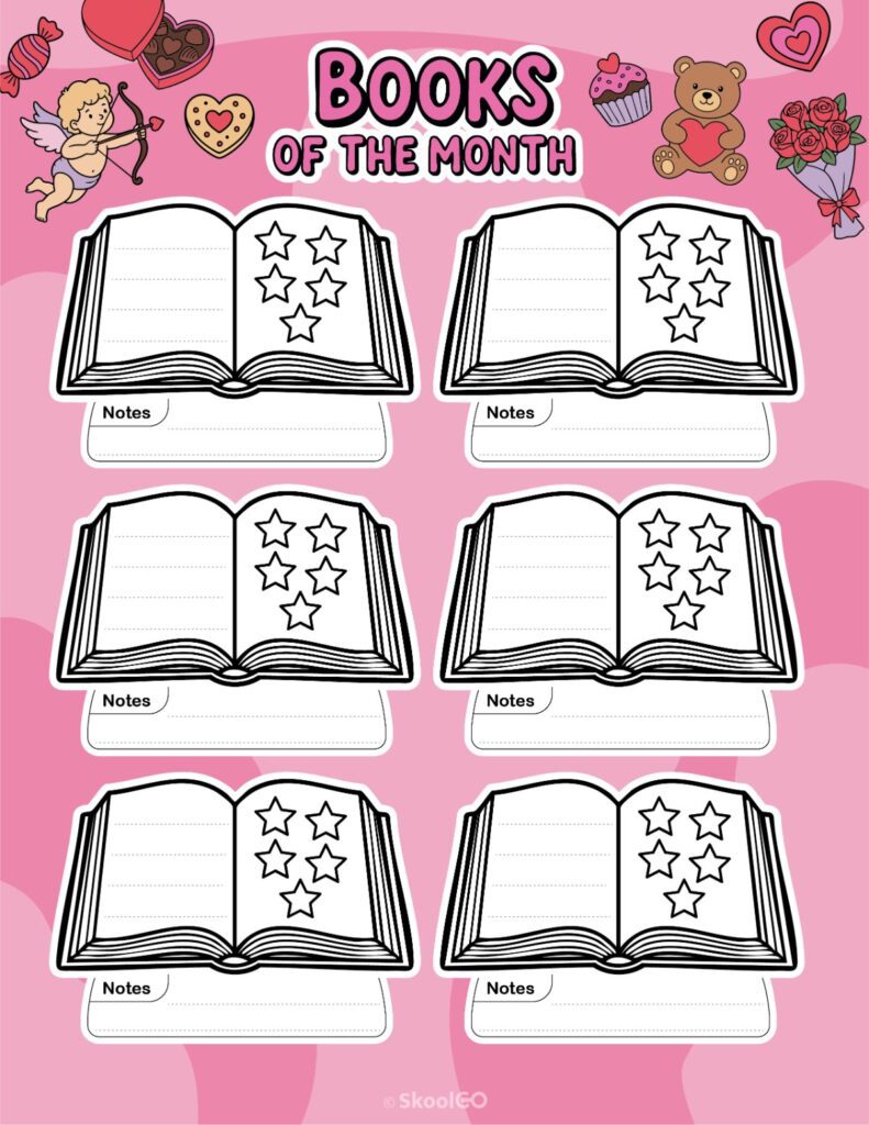 Printable February books page for journaling, planning, and reminders